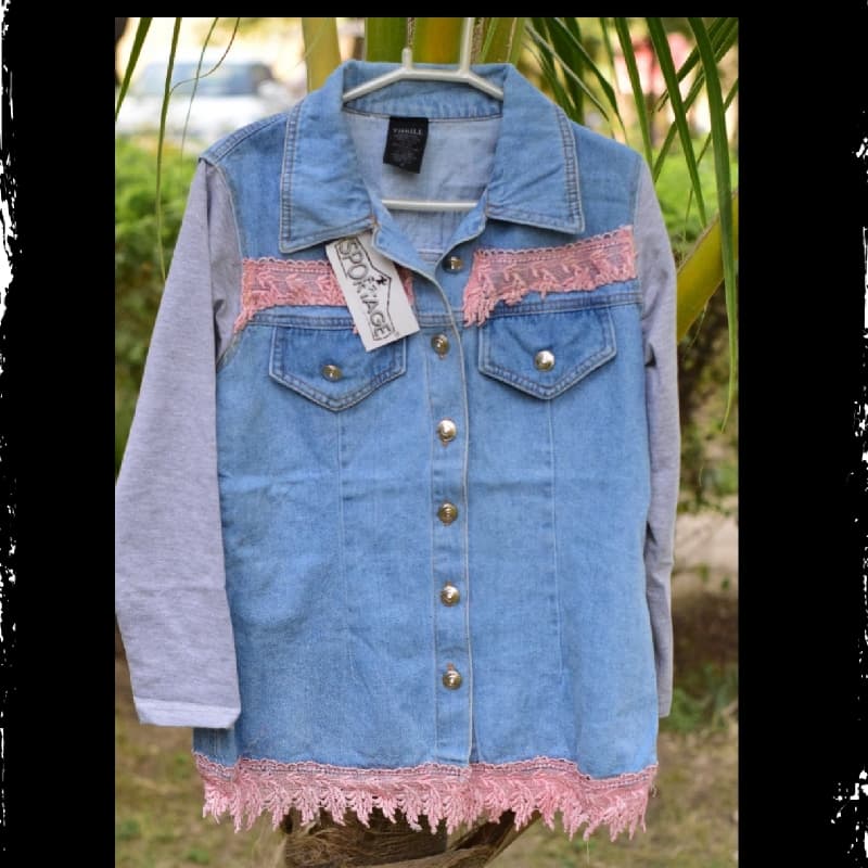 Pink Lace Embroidered Denim Jacket