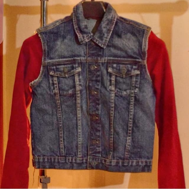 Medium Blue Denim Jacket with Red sleeves